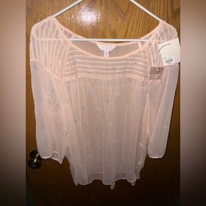 Lauren Conrad Women's XL Sheer Blush Swan Print Blouse